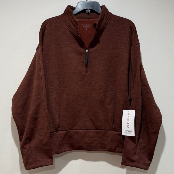 New Athleta Altitude Polartec Half Zip Sweatshirt Womens XL Mahogany Brown Fall - Picture 1 of 14
